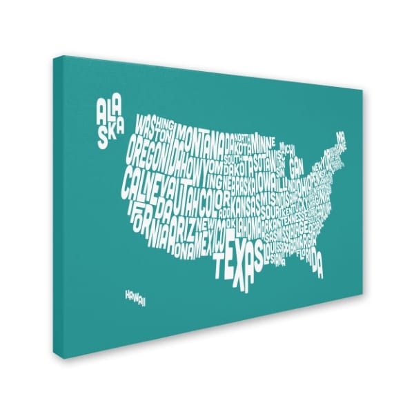 Michael Tompsett 'TURQOISE-USA States Text Map' Canvas Art,14x19